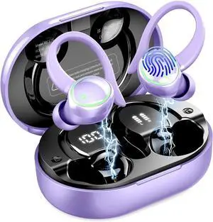 Wireless Earbuds, Bluetooth 5.4 Headphones Sports, 50H Playback Over-Ear Buds with ENC Noise Cancelling Mic, Deep Bass Fitness Earphones IP7 Gym Running Workout with Earhooks