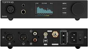 Topping DX5 II Fully Balanced DAC Headphone Amplifier 7600mW, ES9039Q2M x 2 Chip DSD512 768kHz DAC Amp Combo, USB/Optical/Coaxial to RCA/XLR Line/6.35mm/4.4mm/4-pin XLR Earphone Amps (Black)