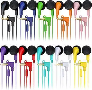 100 Pack Bulk Wired in-Ear Earphone Headphones with Microphone, Remote Controller, 3.5mm Connector and Sponge Covers, Multi