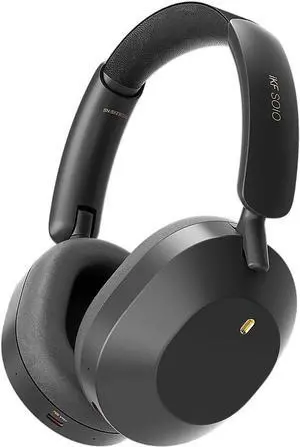 iKF-Solo Active Noise Cancelling Headphones Bluetooth 5.3 Wireless Over Ear Headphones, 130H Playtime, Hi-Res Audio, Support Wired Wireless Connection Custom EQ via App for Travel, Office (All-Black)