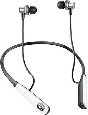 Sport Neckband Headphones Bluetooth 5.3 in Ear 100 Hours Working Time with LED Battery Indicator Magnetic Neckband Wireless Stereo Headset IPX5 Waterproof for Sports/Workout/Office White