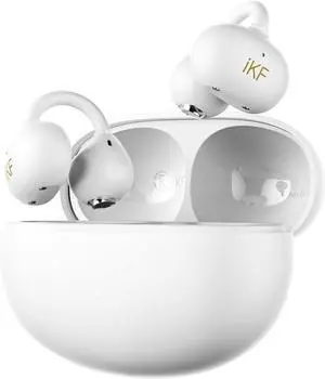 iKF-Air Clip Open-Ear Headphones, Hi-Fi Audio Bluetooth 6.0 Wireless Sport Earphones for Sports/Running, 60H Playtime, IPX5 Waterproof, 12mm Drivers, ENC, Dual Connection (White)