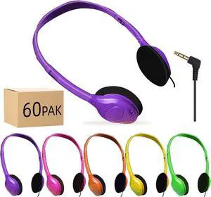 60 Pack Bulk Headphones for Kids Multi Color Headphones for School Classroom Students Teen Boys Girls and Adult
