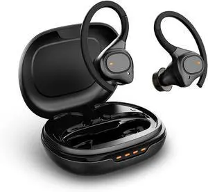 workout earbuds over ear headphones wireless bluetooth running headphones IPX5 waterproof gym headphones for iPhone wireless earbuds running 50H playtime with wireless charging case (Black) (Sports)