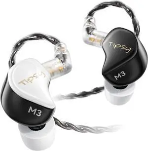 Tipsy M3 Professional IEM for Musicians, 2BA + 1DD Drivers, 36dB PNC, IPX5, Acoustic-Runway Technology, Skin-Friendly Resin, Detachable 0.78mm 2-pin Cable (No Mic, Black&White)