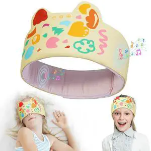 LC-dolida Kids Headphones Bluetooth Headband Sleep Mask Wireless Earphones Built in Thin Speaker Airplane Accessories for Boys & Girls Children Learning, Sleep and Entertainment (Yellow)