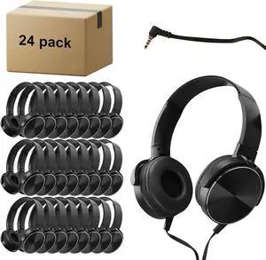 24 Pack Classroom Headphones Bulk,Student Comfortable Swivel Earphones for Library, School, Airplane, HQ Stereo Sound Headphones for Online Learning and Travel(009 Black Headphones)