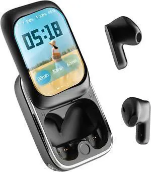 Smart Small Mini Touch Screen Earbuds with Screen for iPhone Android TWS Bluetooth Wireless Touchscreen Earbuds Small Ears Canals Blue Tooth Ear Buds Touch Screen Earphones Ear Buds