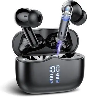 Wireless Earbuds, Bluetooth 5.4 Ear Buds Wireless Bluetooth Earbuds, 40H Playtime Bass Stereo Wireless Headphones In Ear, 4 ENC Mic Mini Bluetooth Earphones, IP7 Waterproof IOS Android Earbuds, Black