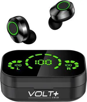 Pro Earbuds Wireless V5.3 LED Compatible with Samsung Galaxy J3 (2017) DUOS IPX3 Water & Sweatproof/Noise Reduction & Quad Mic(Black)