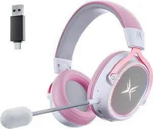 TAGRY 2.4GHz Wireless Gaming Headsets 7.1 Surround Sound Bluetooth Headphones 70H Playtime ENC Noise Cancelling Over Ear Game Headphone with Mic for PC Laptop Phone Pink