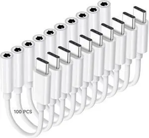 USB C to 3.5mm Audio Headphone Adapter, Type C to Jack Dongle Adapter Cable Cord Compatible with Apple iPhone 16 15 Pro Max Plus, iPad, MacBook, Samsung Galaxy S24 S23 S22 S21 Ultra, Pixel (100-Pack)
