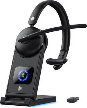 Wireless Headset with Mic for Work, Wireless Headset with Microphone (Noise Cancelling), Smart Mult-Func Dock, 65H Worktime&Fast Charge Bluetooth Headphones for Work/PC/Computer/Call Center/Teams/Zoom