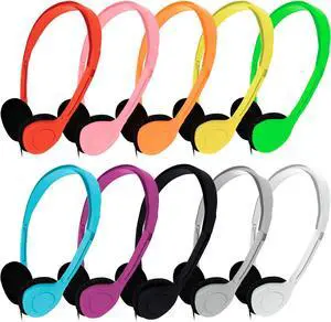 Maeline Bulk Classroom Student Headphones On Ear Stereo Headphones Adjustable Band & Foam Cushions for Kids Online Learning, Library, School, Airplane, Travel - 3.5mm Plug - 200 Pack - Multi