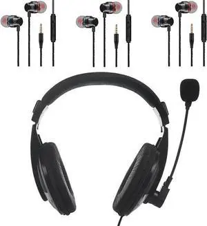 Wired Headphones - Over Ear Headphone with Noise Isolation 3.5mm, and 3 PCS Wired Earbuds in-Ear Headphones Earphones with Microphone, 3.5 mm.