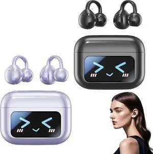 M100 Clip On Ear Headphones with Audio-Visual Future Touch Screen, Open Ear Earbuds Wireless Bluetooth with LCD Touchscreen, Open Ear Headphones for Sports, Fitness, Workouts (Translatable-2PCS)