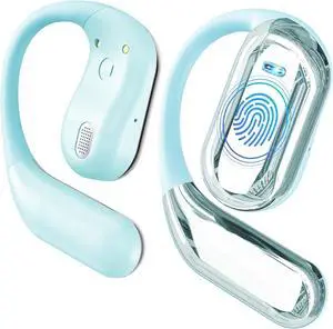 EUQQ Open Ear Bluetooth 5.4 Earbuds, Sport Over Earphones Wireless Headphones Built-in Mic with Ear Buds LED Display, Touch Control, IPX7 Waterproof Hook Design 50Hrs Playtime for Sports, Light Blue