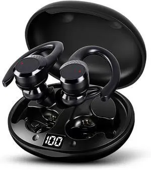 AX9 Pro Wireless Over Ear Earbuds 10H Single Playtime with Power Display, IPX6 Waterproof Wireless Earbuds Running Comfortable Premium Sound Gym Headphones (Black)