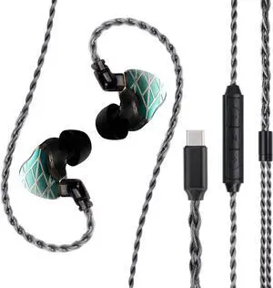 FAAEAL in-Ear Recording Headset,HiFi Heavy Bass Music Earbuds with Powder Metallurgy Faceplate QDC 2-Pin Detachable 8N Mono-crystalline Copper Silver-Plated Cable Headphones Type-C w/mic