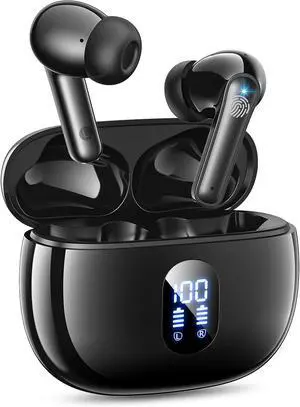 ZZU Wireless Earbuds, Bluetooth Ear Buds with Big Bass Stereo Sound, 48 Hours Playtime, Lightweight in-Ear Fit Earphones, IPX7, Hands-Free Calls with AI for iPhone, Android, Pad, Sports, Workout Blue