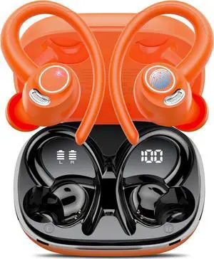 Wireless Earbuds Bluetooth 5.3 Headphones Sport, 2025 Wireless Earphones with Earhooks, HiFi Stereo Deep Bass with ENC Mic, 40H Dual LED Display, IPX7 Waterproof Ear Bud for Small Ear Running/Workout