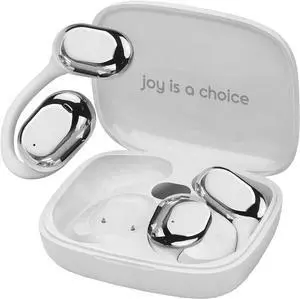 MyJoy Air Open Ear Earbuds, Wireless Bluetooth Open Earbuds Over The Ear Headphones with Microphone for Work & Workouts, Sweatproof Multi-Touch Open Earphones with LCD Panel Display, White