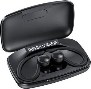 Bluetooth Headphones Wireless Earbuds 80Hrs Playback Sport Ear Buds with Earhook LED Display Charging Case IPX5 Waterproof Earbud Deep Bass Running Earphones for iOS Android Cellphone,Black