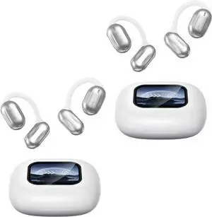 Xp2 Wireless Open Ear Bluetooth Earbuds, True Powerful Bluetooth 5.4, Ipx5 Waterproof, Intelligent Touch Screen, LED Display Charging Case, Sport Over Earphones (2*Silver)