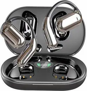 IKXO Bone Conduction Headphones Bluetooth 5.3 Wireless Earbuds 12hrs Playtime Wireless Charging Case Digital Display Sports Ear Buds with IPX5 Waterproof Fingerprint Touch for Fitness