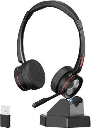 ENC Stereo Wireless Headset with Microphone for PC, BT V5.2 Computer Headset with Noise Cancelling Mic, USB Dongle & Mute Button for Office Work/ Cell Phones/Driver/Call Center/Teams/Zoom/Meeting