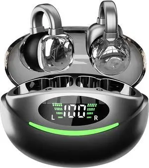 Open Ear Clip Headphones Wireless Bluetooth 5.3 Earbuds with Microphone,IPX5 Waterproof Sport Earphones Bone Conduction Headphones Bluetooth Headset for Running,Sports,Cycling,Driving,Black