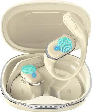 Wireless Earbuds Bluetooth Headphones - 3-in-1 Translation Earbuds Real Time - Open Ear Language Translator Earbuds - HD Sound, 68H Long Playtime, IPX5 Waterproof Ear Buds for Workout/Sports, Beige