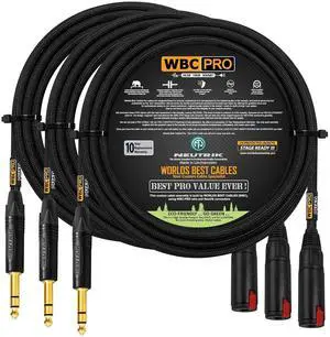3 Units - 15 Foot - WBC-PRO-Quad Ultra-Silent, Ultra-Flexible, Balanced Star-Quad Headphone Extension Cable with ¼ (6.35mm) Neutrik Male TRS Plug to Locking Female TRS Jack & Black Tweed Jacket