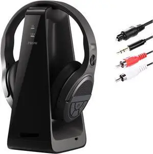 Wireless TV Headphones for Seniors with Large Buttons, 15H Playtime & 0 Delay, 2.4GHz RF Transmitter Charging Dock, Bluetooth Over-Ear Headset, Fits Most TVs, Digital Optical(TOSLINK)/RCA/3.5mm Output