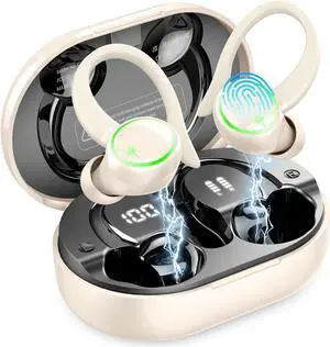 Wireless Earbuds, Bluetooth 5.4 Headphones Sports, 50H Playback Over-Ear buds with ENC Noise Cancelling Mic, Hifi Stereo Fitness Earphones with Earhooks, IP7 Waterproof Headset for Workout Gym Running