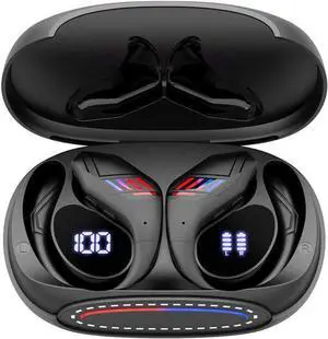 IKXO Bluetooth Headphones Wireless Earbuds Over Ear Buds,Sports Earphones Deep Bass with Dual LED Power Display Earhooks Headset,Light-Weight Earbud with Mic for Phone Laptop PC TV Running Workout