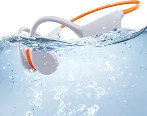 Swimming Headphones IPX8 Waterproof Underwater Bone Conduction Headphones for Swimming Bluetooth 5.3 Open Ear Bone Conducting with 32GB MP3 for Sport Running (Orange)