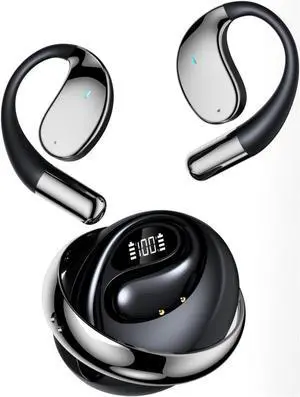 Open Ear Air Conduction Headphones Wireless Bluetooth 5.4 Headphones,High-precision Multi-language Translation 48H Playtime IPX5 Waterproof Wireless Earbuds, Snug Fit for Workout Driving Walking,Black