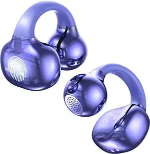Wireless Headphones, Wireless 5.4 Open Headphones, Lightweight and Comfortable Ear Clip Earbuds with Touch Controls Playback 42 Hours IPX6 Waterproof for iOS/Android Sports and Fitness, violet
