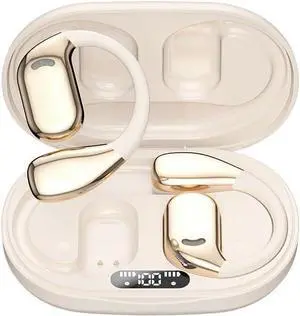Earhook Headphones Wireless Bluetooth 5.4 Open Ear Earbuds with 60H Endurance + Noise Cancellation + Smart Translator Earphones, 360° Stereo Sound Earbuds with Earhooks for Workout Walking, Gold