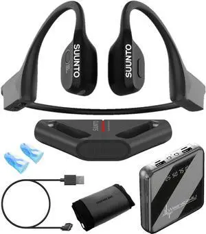 Wearable4U SUUNTO Wing Open-Ear Bone Conduction Headphone, Bluetooth Wireless Sport Headphone, Black Power Bank SQ Bundle