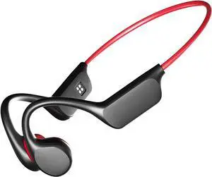 X7 Wireless Bone Conduction Headphones - IPX8 Waterproof Open-Ear, Bluetooth 5.3, Titanium Frame, Magnetic Charging - Perfect for Swimming, Running, Gifts (Black-Red)