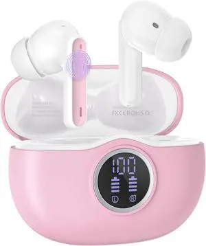 Bluetooth Headphones, 50 Hours Playtime Wireless With Built-in Noise-Canceling Microphone and Charging Case, In-Ear Stereo Sound for iOS and Android
