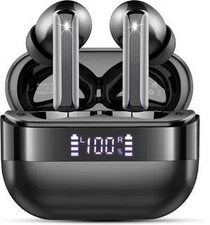 Wireless Earbuds, 2025 Bluetooth 5.4 Headphones Bass Stereo, Ear Buds with 4 Mics ENC Noise Cancelling, Bluetooth Earbuds 48H Playtime LED Display Charging Case, IP7 Waterproof in Ear Earphones Black