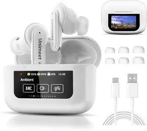 Touch Screen Earbuds, ANC Noise Cancelling Earbuds with Smart Charging Case, Bluetooth 5.4 Wireless Earbuds with Microphone, LED Color Screen Wireless Earphones for iOS/Android, Sports B (02)