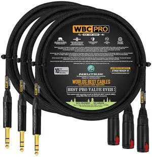 3 Units - 6 Foot - WBC-PRO-Quad Ultra-Silent, Ultra-Flexible, Balanced Star-Quad Headphone Extension Cable with ¼ (6.35mm) Neutrik Male TRS Plug to Locking Female TRS Jack & Black Tweed Jacket