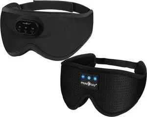 MUSICOZY 3D Bluetooth Sleep Mask with Headphones and Timer, Wireless Sleep Headphones for Side Sleepers, Eye Mask with Bluetooth Headphone, 2 Packs