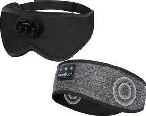 MUSICOZY 3D Bluetooth Sleep Mask with Headphones and Timer, Wireless Sleep Headphones for Side Sleepers, Eye Mask with Bluetooth Headphone, 2 Packs