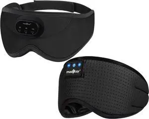 MUSICOZY 3D Bluetooth Sleep Mask with Headphones and Timer, Wireless Sleep Headphones for Side Sleepers, Eye Mask with Bluetooth Headphone, 2 Packs