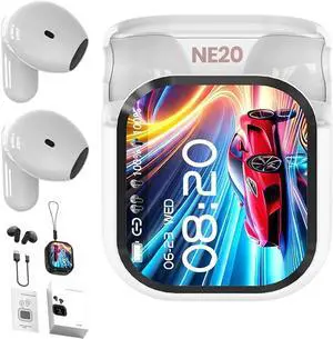 NE20 Earbuds, NE20 AI Translation Bluetooth 6.0 Wireless Earbuds with LCD, Bluetooth 5.4 Earphones LED Display High Fidelity Waterproof Wireless Earphones, HD Stereo Sound Longlife (White)